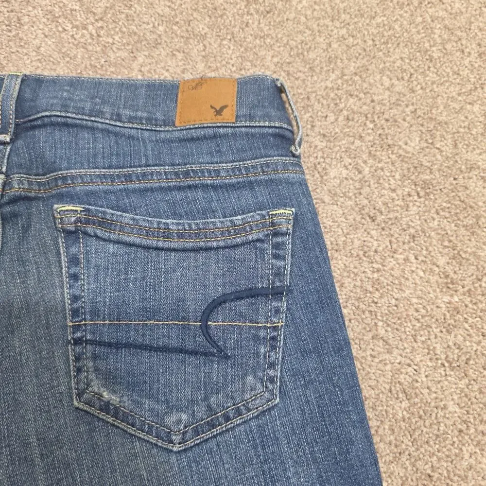 Y2K Indie Sleaze American Eagle Stretch Cuffed Shorts Sz 2 Medium Wash Indigo